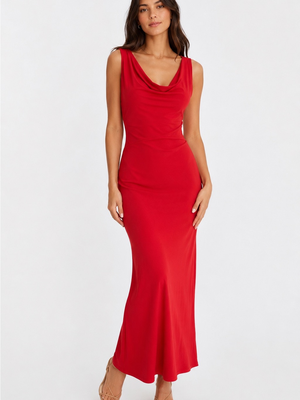 Reformation Red Cowl Neck Maxi Dress Tencel Lyocell Large Flirty Bodycon Sexy